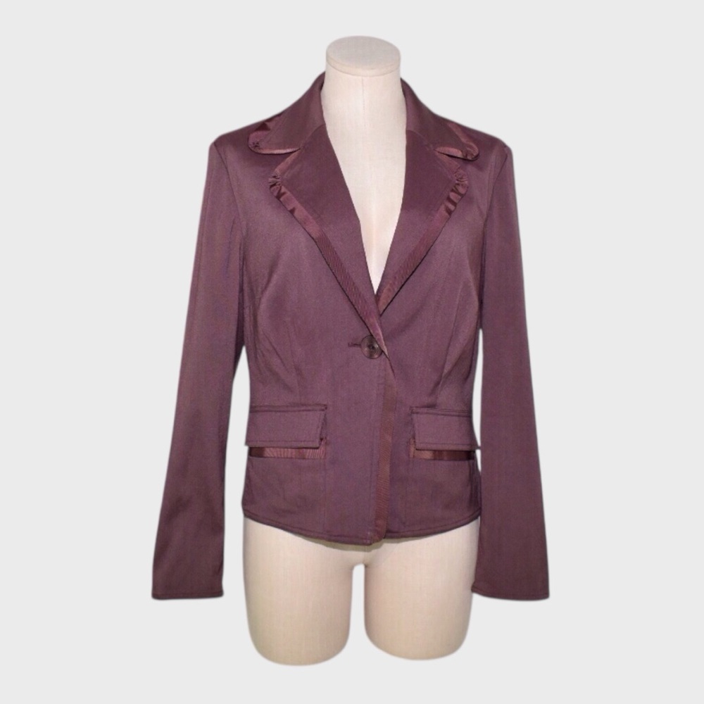 J Jill Plum Ribbon Trim Single Button Tailored Blazer Jacket
